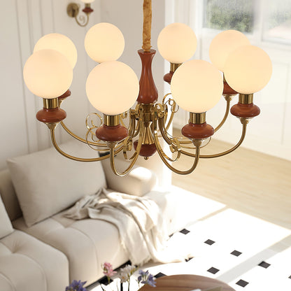 Kroonluchter met Groene Glazen Kappen en Gouden of Zwarte Afwerking – Luxe Hanglamp in 3, 5 of 8 Lichtpunten