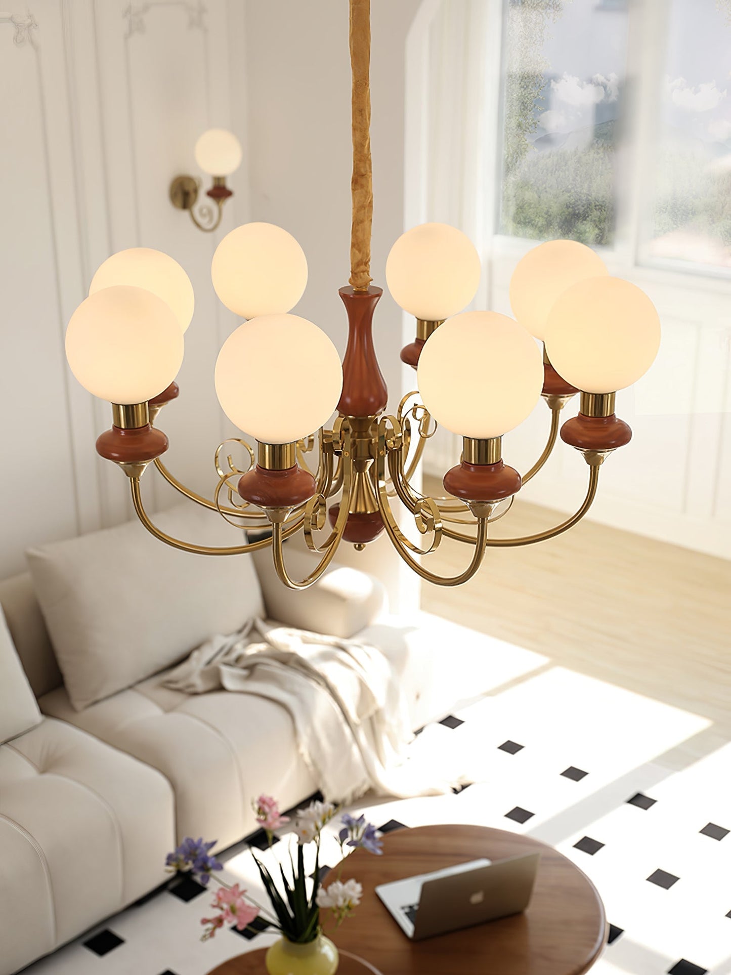 Kroonluchter met Groene Glazen Kappen en Gouden of Zwarte Afwerking – Luxe Hanglamp in 3, 5 of 8 Lichtpunten