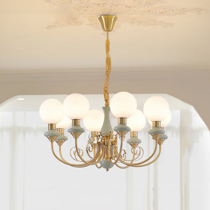 Kroonluchter met Groene Glazen Kappen en Gouden of Zwarte Afwerking – Luxe Hanglamp in 3, 5 of 8 Lichtpunten