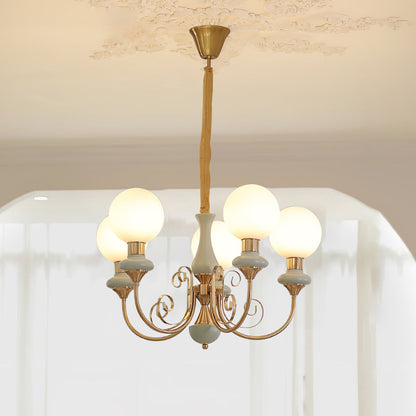 Kroonluchter met Groene Glazen Kappen en Gouden of Zwarte Afwerking – Luxe Hanglamp in 3, 5 of 8 Lichtpunten