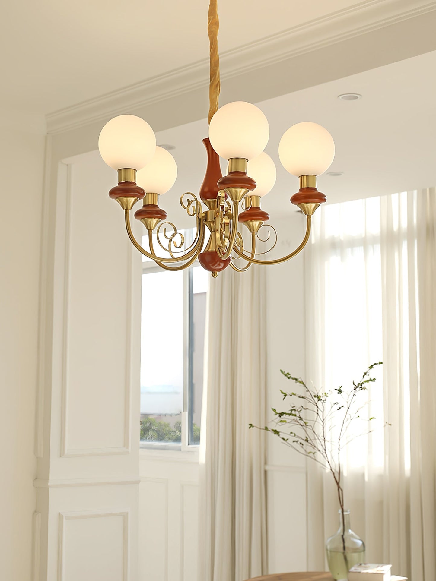 Kroonluchter met Groene Glazen Kappen en Gouden of Zwarte Afwerking – Luxe Hanglamp in 3, 5 of 8 Lichtpunten