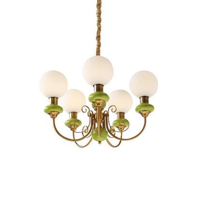 Kroonluchter met Groene Glazen Kappen en Gouden of Zwarte Afwerking – Luxe Hanglamp in 3, 5 of 8 Lichtpunten