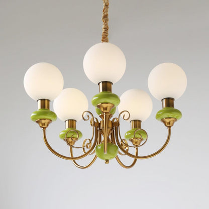 Kroonluchter met Groene Glazen Kappen en Gouden of Zwarte Afwerking – Luxe Hanglamp in 3, 5 of 8 Lichtpunten