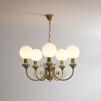 Kroonluchter met Groene Glazen Kappen en Gouden of Zwarte Afwerking – Luxe Hanglamp in 3, 5 of 8 Lichtpunten