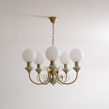 Kroonluchter met Groene Glazen Kappen en Gouden of Zwarte Afwerking – Luxe Hanglamp in 3, 5 of 8 Lichtpunten