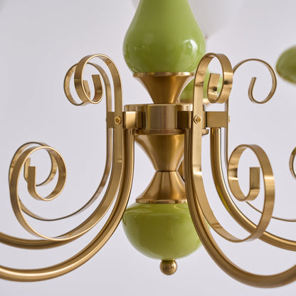 Kroonluchter met Groene Glazen Kappen en Gouden of Zwarte Afwerking – Luxe Hanglamp in 3, 5 of 8 Lichtpunten