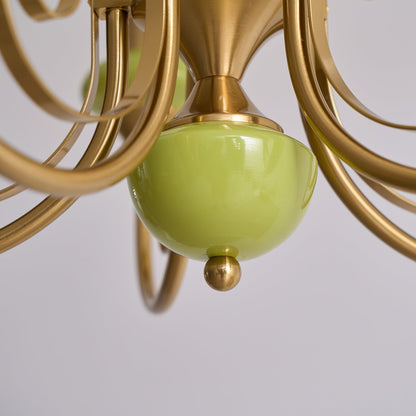 Kroonluchter met Groene Glazen Kappen en Gouden of Zwarte Afwerking – Luxe Hanglamp in 3, 5 of 8 Lichtpunten