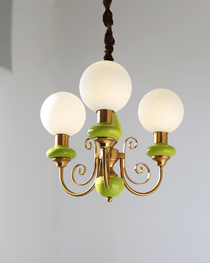 Kroonluchter met Groene Glazen Kappen en Gouden of Zwarte Afwerking – Luxe Hanglamp in 3, 5 of 8 Lichtpunten