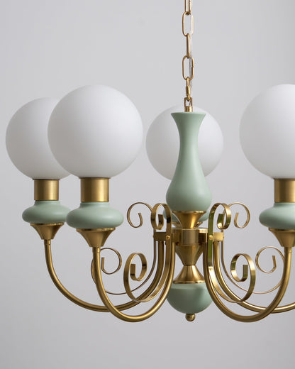Kroonluchter met Groene Glazen Kappen en Gouden of Zwarte Afwerking – Luxe Hanglamp in 3, 5 of 8 Lichtpunten