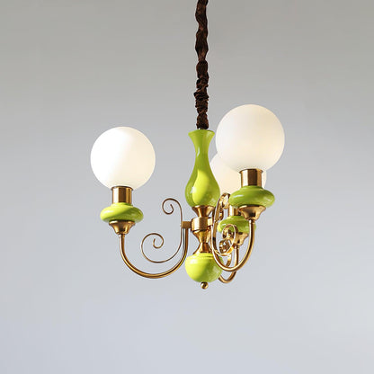 Kroonluchter met Groene Glazen Kappen en Gouden of Zwarte Afwerking – Luxe Hanglamp in 3, 5 of 8 Lichtpunten