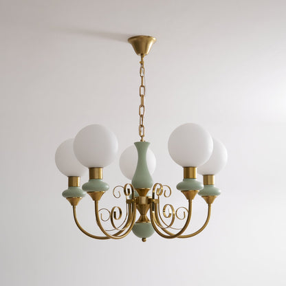 Kroonluchter met Groene Glazen Kappen en Gouden of Zwarte Afwerking – Luxe Hanglamp in 3, 5 of 8 Lichtpunten
