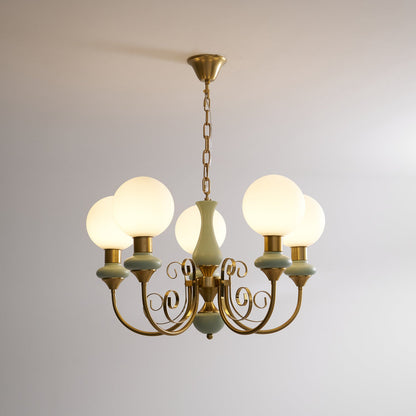 Kroonluchter met Groene Glazen Kappen en Gouden of Zwarte Afwerking – Luxe Hanglamp in 3, 5 of 8 Lichtpunten