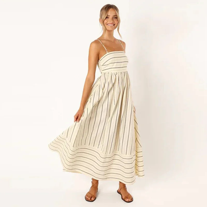 Gestreepte Avondjurk Leona Mode Elegante Jurk