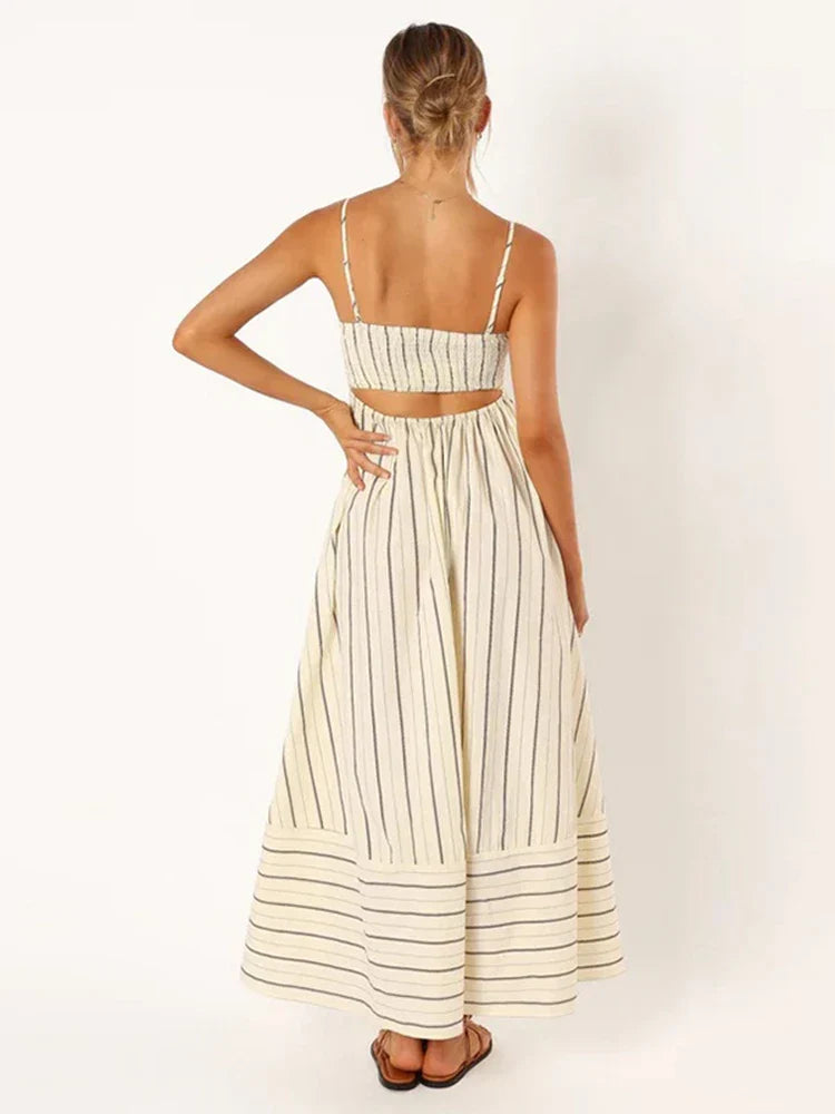Gestreepte Avondjurk Leona Mode Elegante Jurk