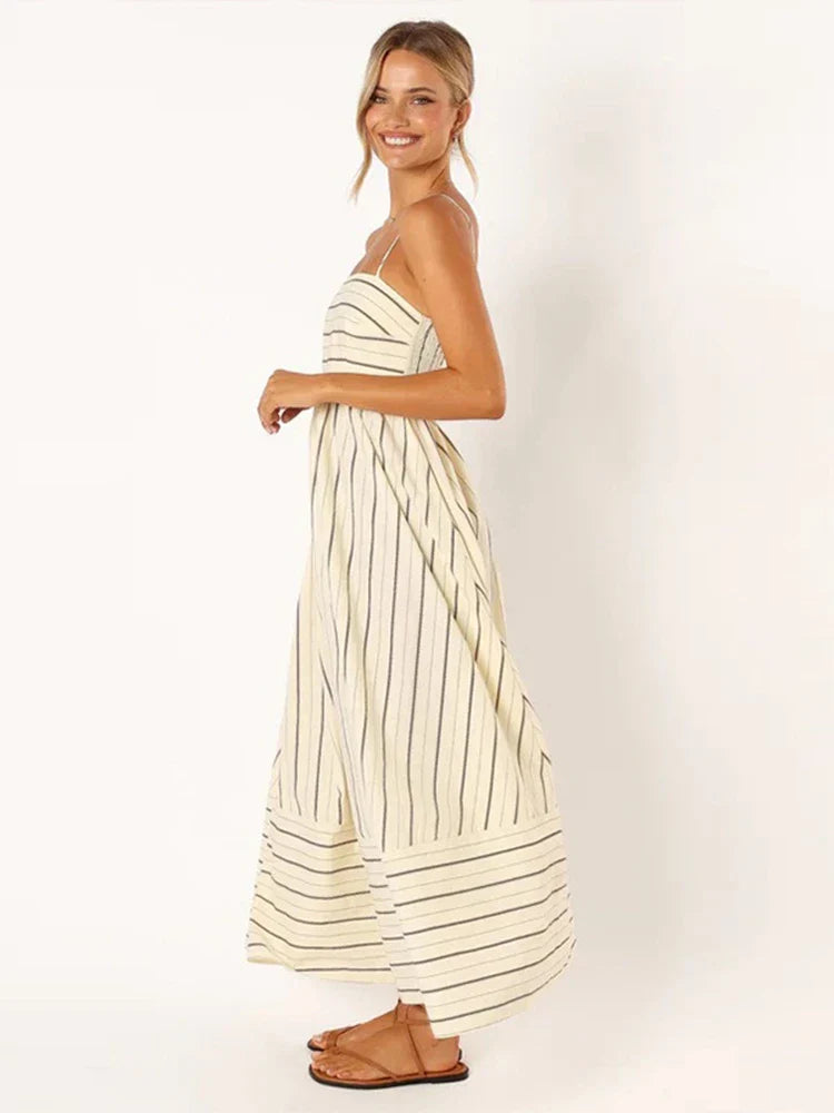 Gestreepte Avondjurk Leona Mode Elegante Jurk