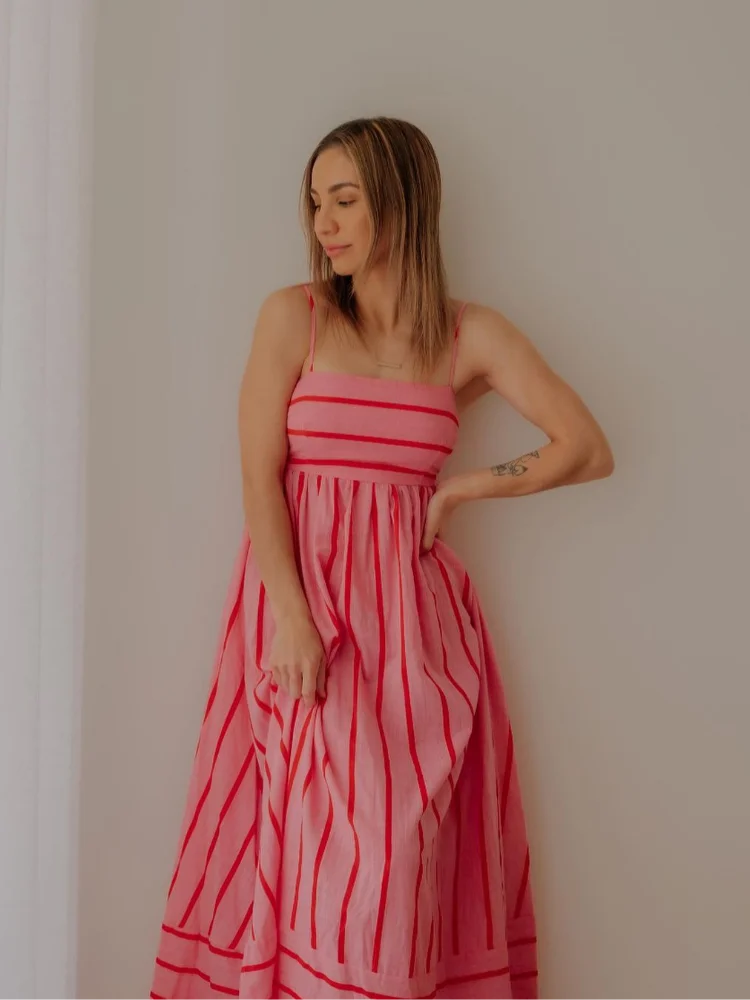 Gestreepte Avondjurk Leona Mode Elegante Jurk - StudioMarella