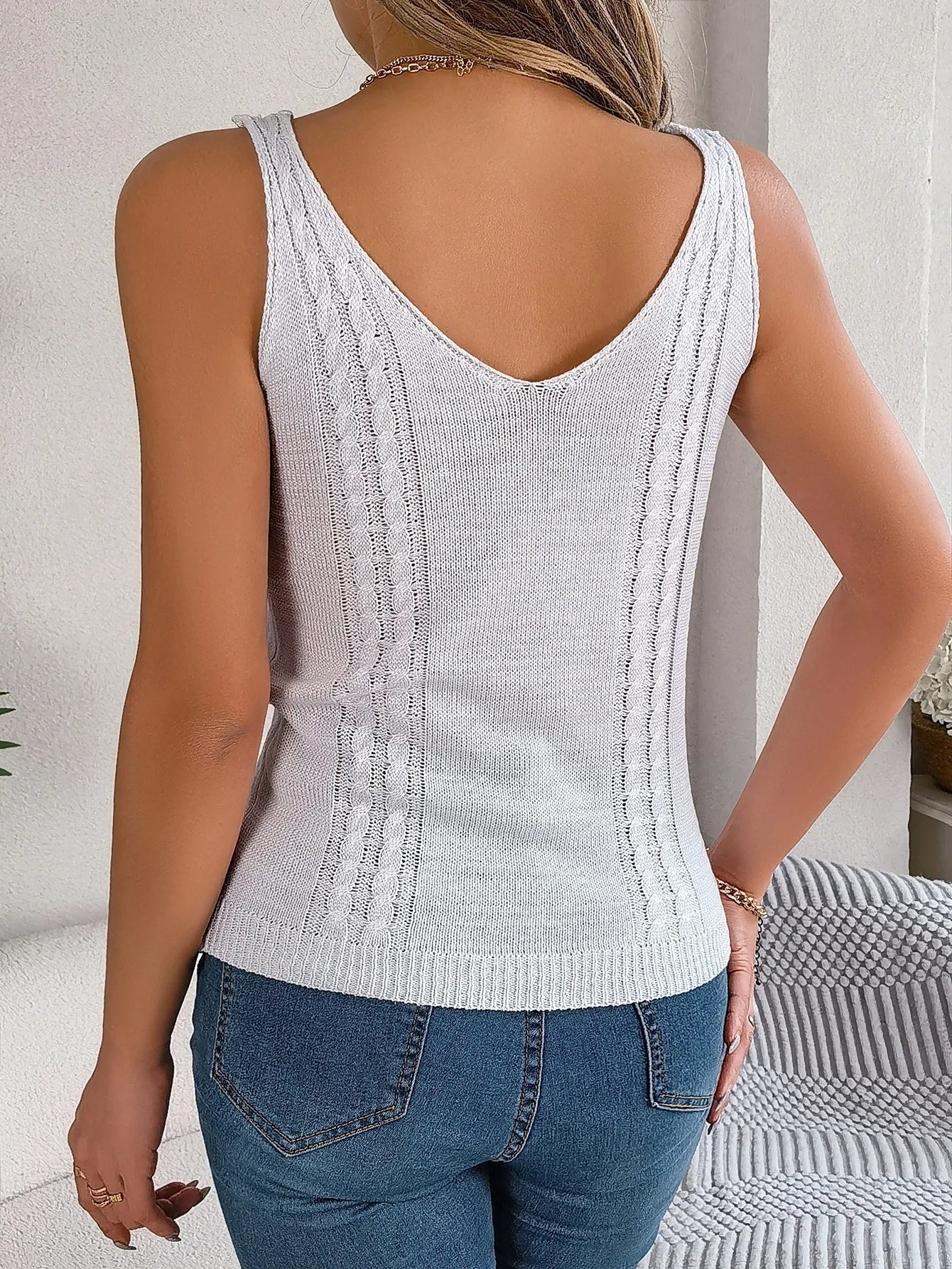 Dunne Zomer Tanktop Open Knit Vrouwen