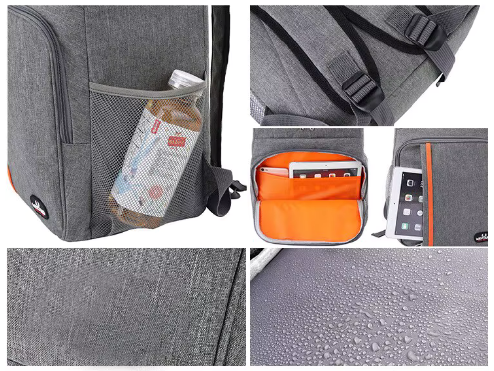 Koelrugzak Geïsoleerd 18L 30L Waterdicht Oxford Nylon Zwart Grijs Picknick Camping Strand
