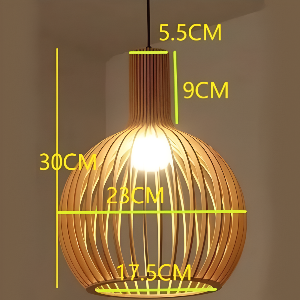 Houten Hanglamp Vintage Design Met Lamellen E27 23cm