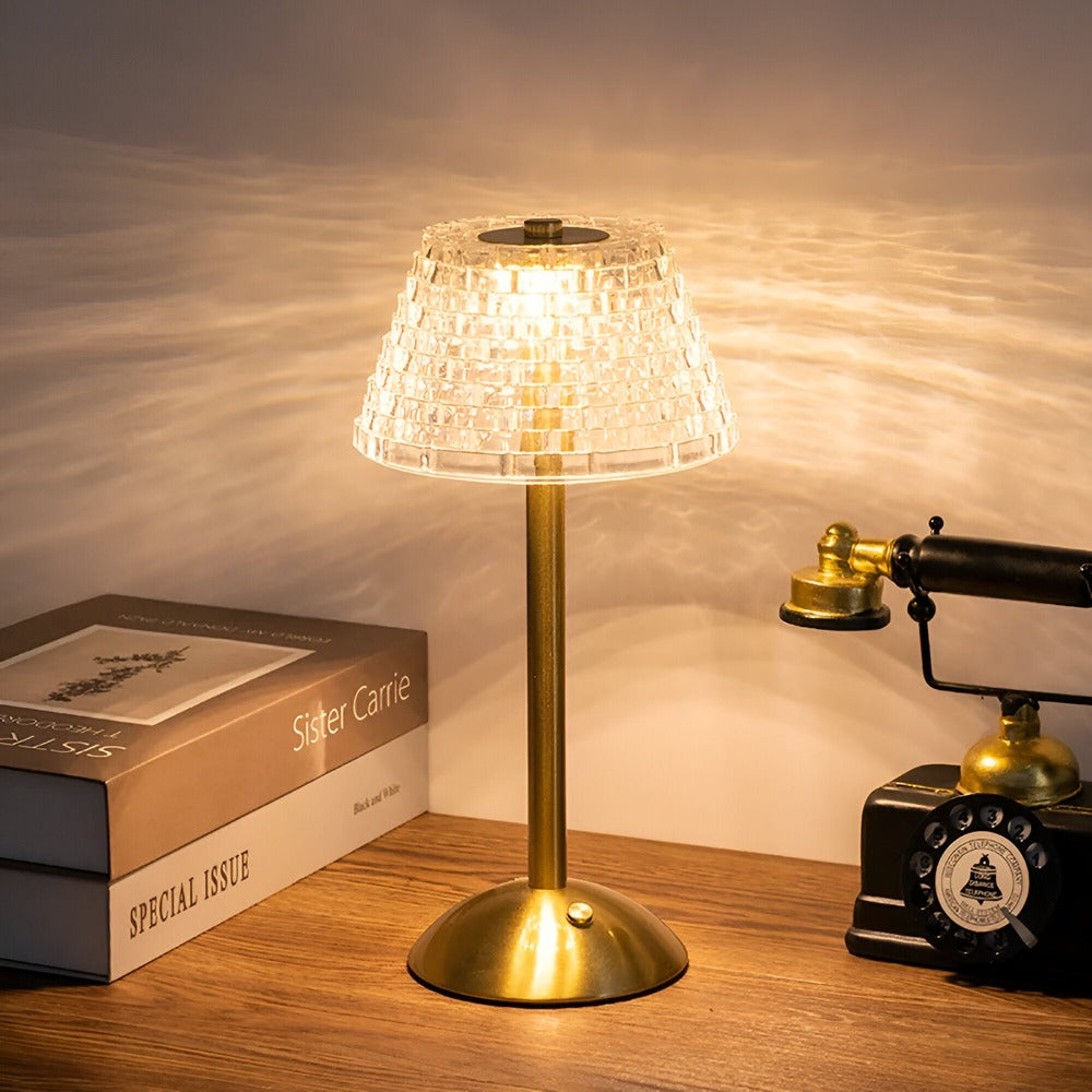 Draadloze Tafellamp Kristal Goud 30cm Dimbaar 3 Lichtstanden USB Oplaadbaar Nachtlamp Slaapkamer Woonkamer Sfeerverlichting Retro Bureaulamp