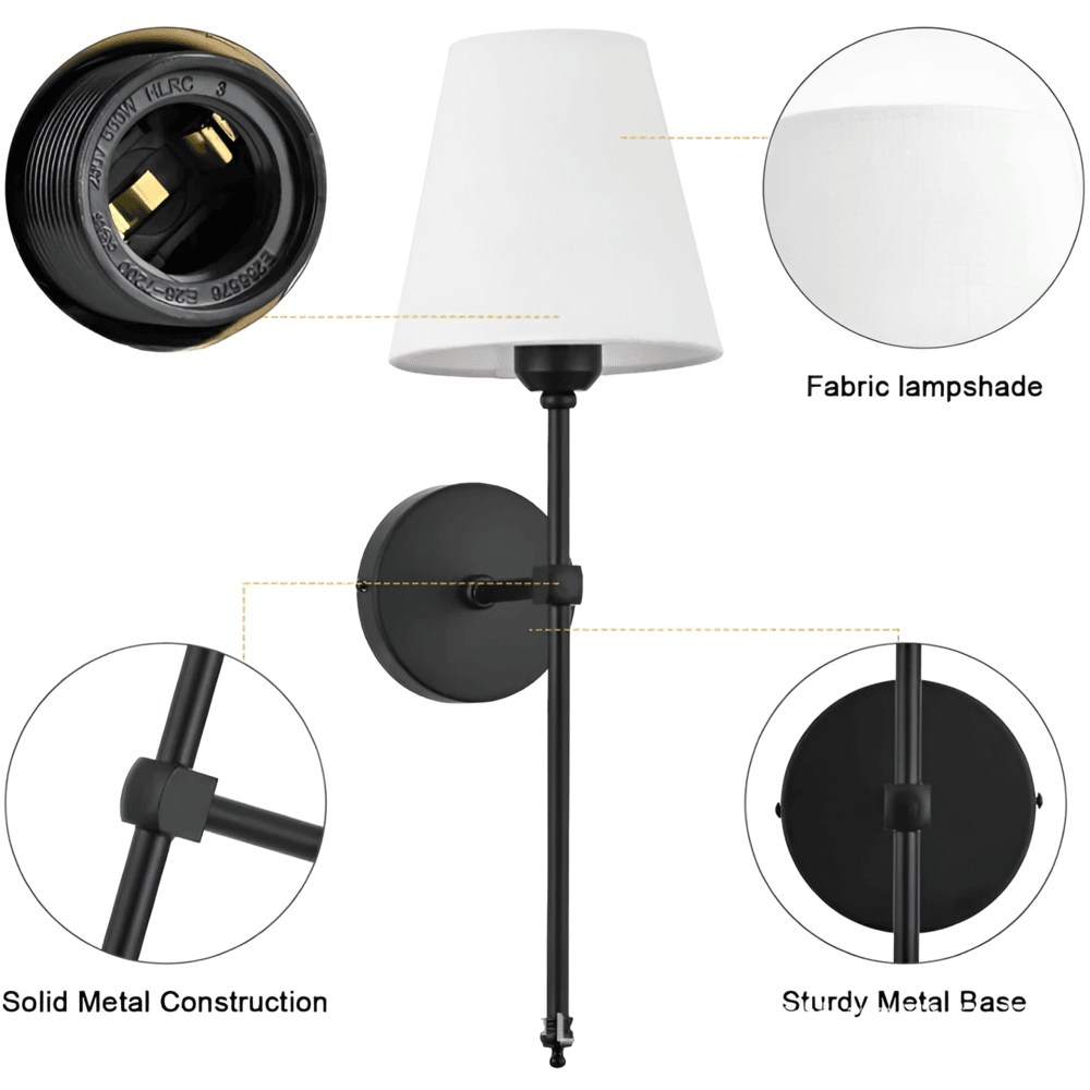 Wandlamp Set 2 Stuks Metaal Stoffen Kap 51cm Slaapkamer Hal Hotel Chique