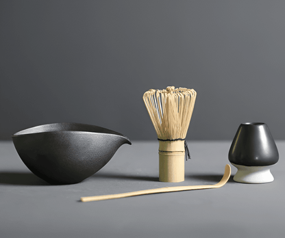 Matcha Set 4-Delig Keramiek Bamboe Japans Theeset Kom Klopper Lepel Houder Cadeau Theeceremonie