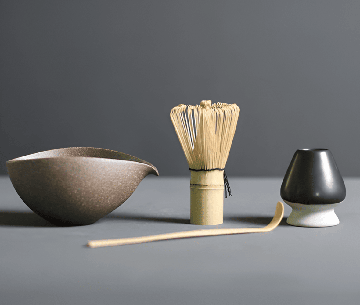 Matcha Set 4-Delig Keramiek Bamboe Japans Theeset Kom Klopper Lepel Houder Cadeau Theeceremonie
