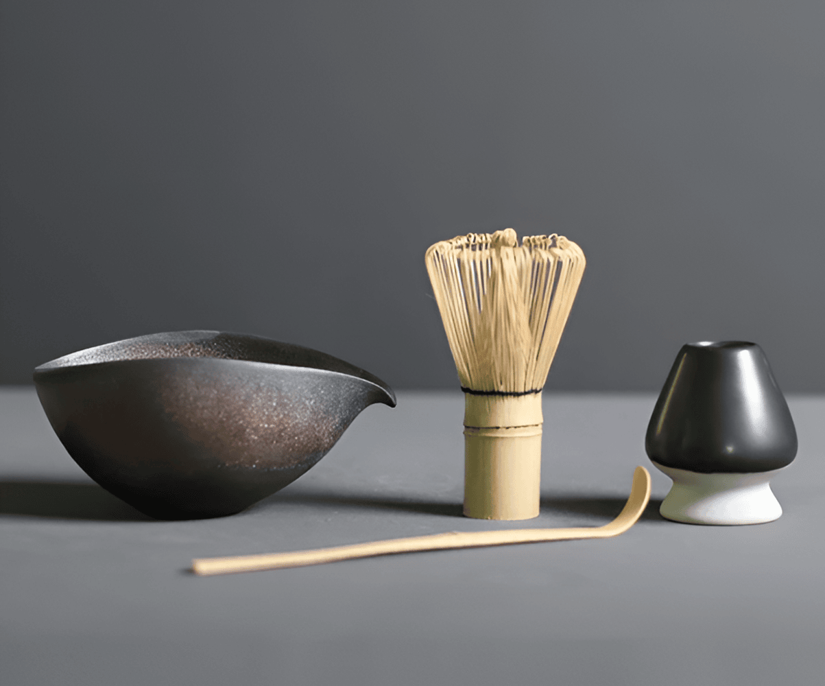 Matcha Set 4-Delig Keramiek Bamboe Japans Theeset Kom Klopper Lepel Houder Cadeau Theeceremonie