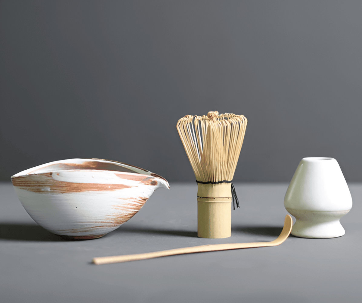 Matcha Set 4-Delig Keramiek Bamboe Japans Theeset Kom Klopper Lepel Houder Cadeau Theeceremonie