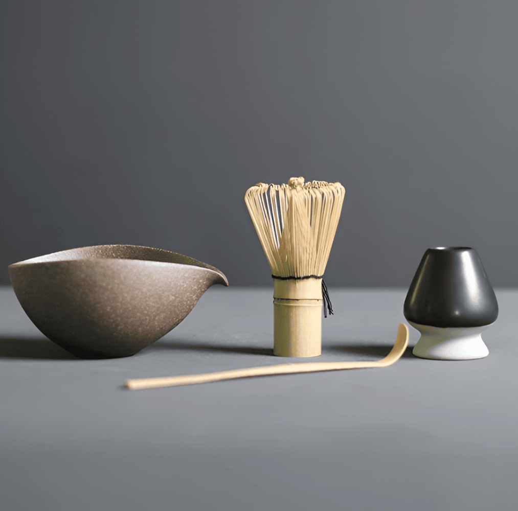Matcha Set 4-Delig Keramiek Bamboe Japans Theeset Kom Klopper Lepel Houder Cadeau Theeceremonie
