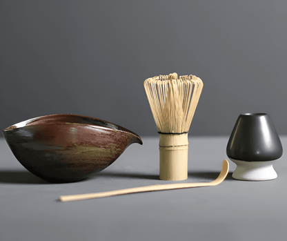 Matcha Set 4-Delig Keramiek Bamboe Japans Theeset Kom Klopper Lepel Houder Cadeau Theeceremonie