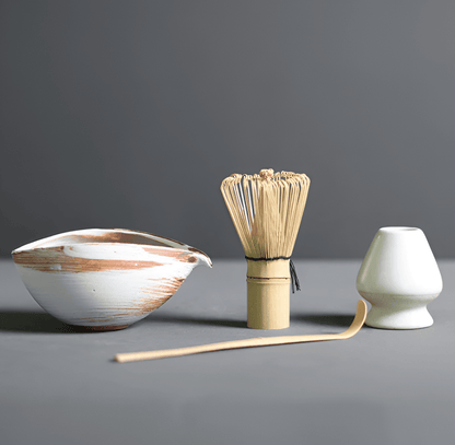 Matcha Set 4-Delig Keramiek Bamboe Japans Theeset Kom Klopper Lepel Houder Cadeau Theeceremonie