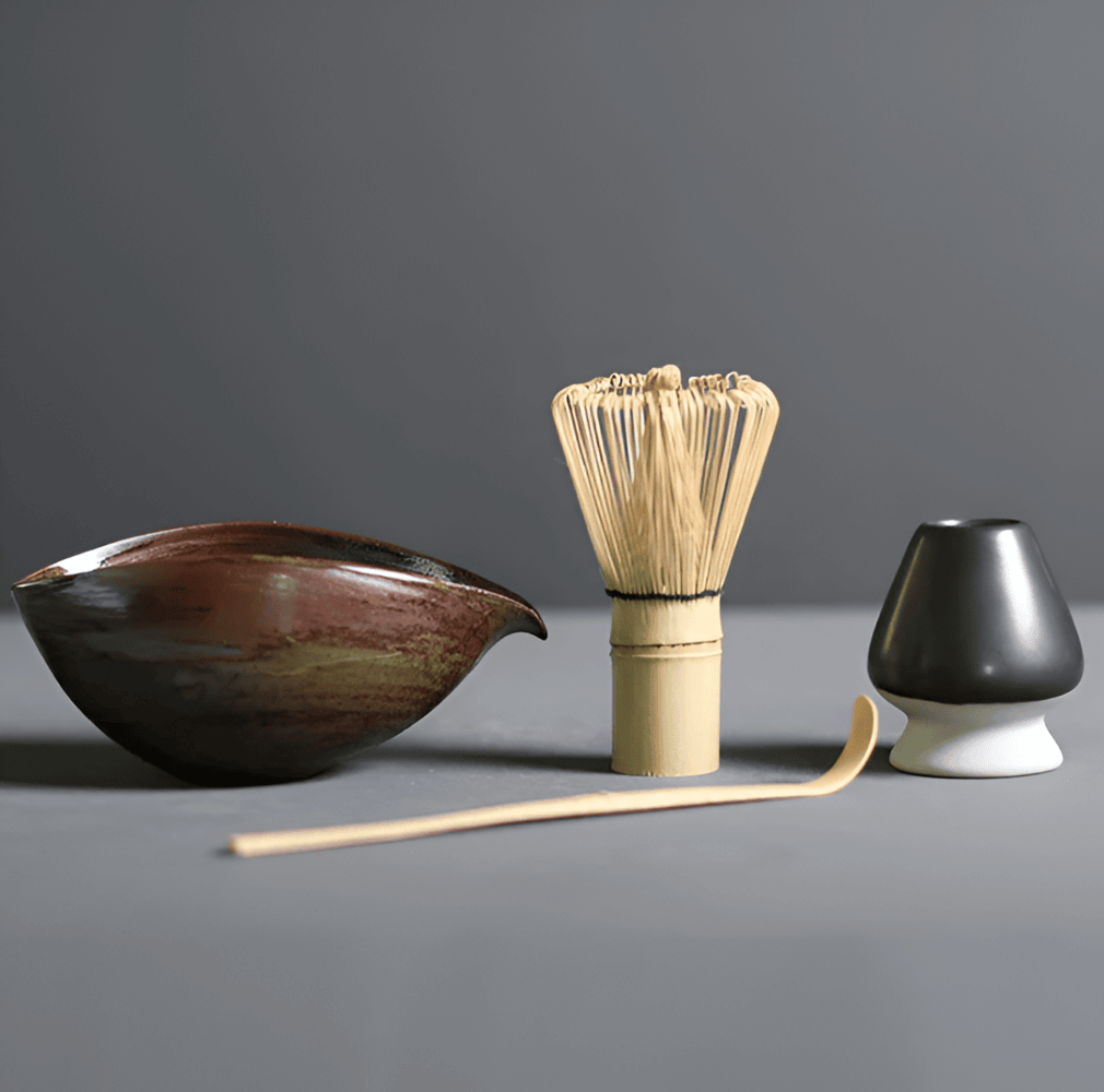 Matcha Set 4-Delig Keramiek Bamboe Japans Theeset Kom Klopper Lepel Houder Cadeau Theeceremonie
