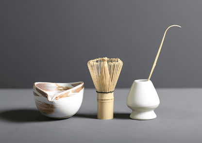 Matcha Set 4-Delig Keramiek Bamboe Japans Theeset Kom Klopper Lepel Houder Cadeau Theeceremonie