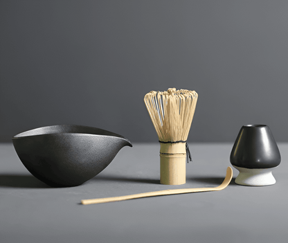 Matcha Set 4-Delig Keramiek Bamboe Japans Theeset Kom Klopper Lepel Houder Cadeau Theeceremonie