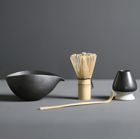 Matcha Set 4-Delig Keramiek Bamboe Japans Theeset Kom Klopper Lepel Houder Cadeau Theeceremonie
