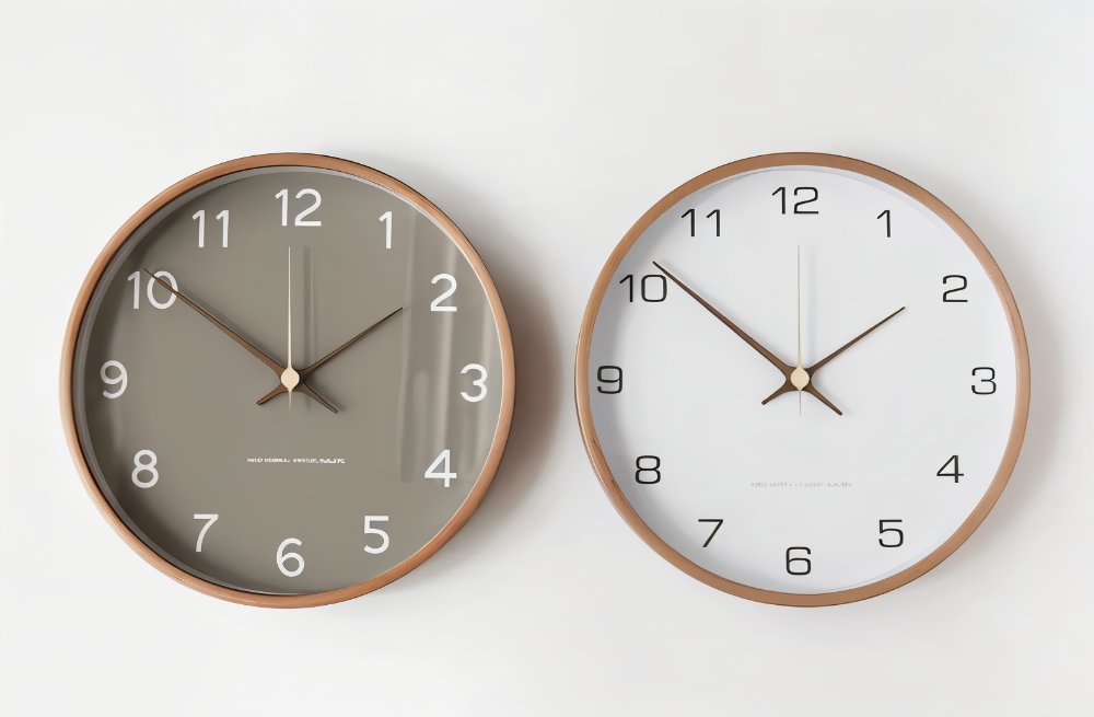 Ronde Wandklok Hout 25cm Grijs Wit Stil Uurwerk Slaapkamer Woonkamer Keuken Kwarts Houten Klok Scandinavisch
