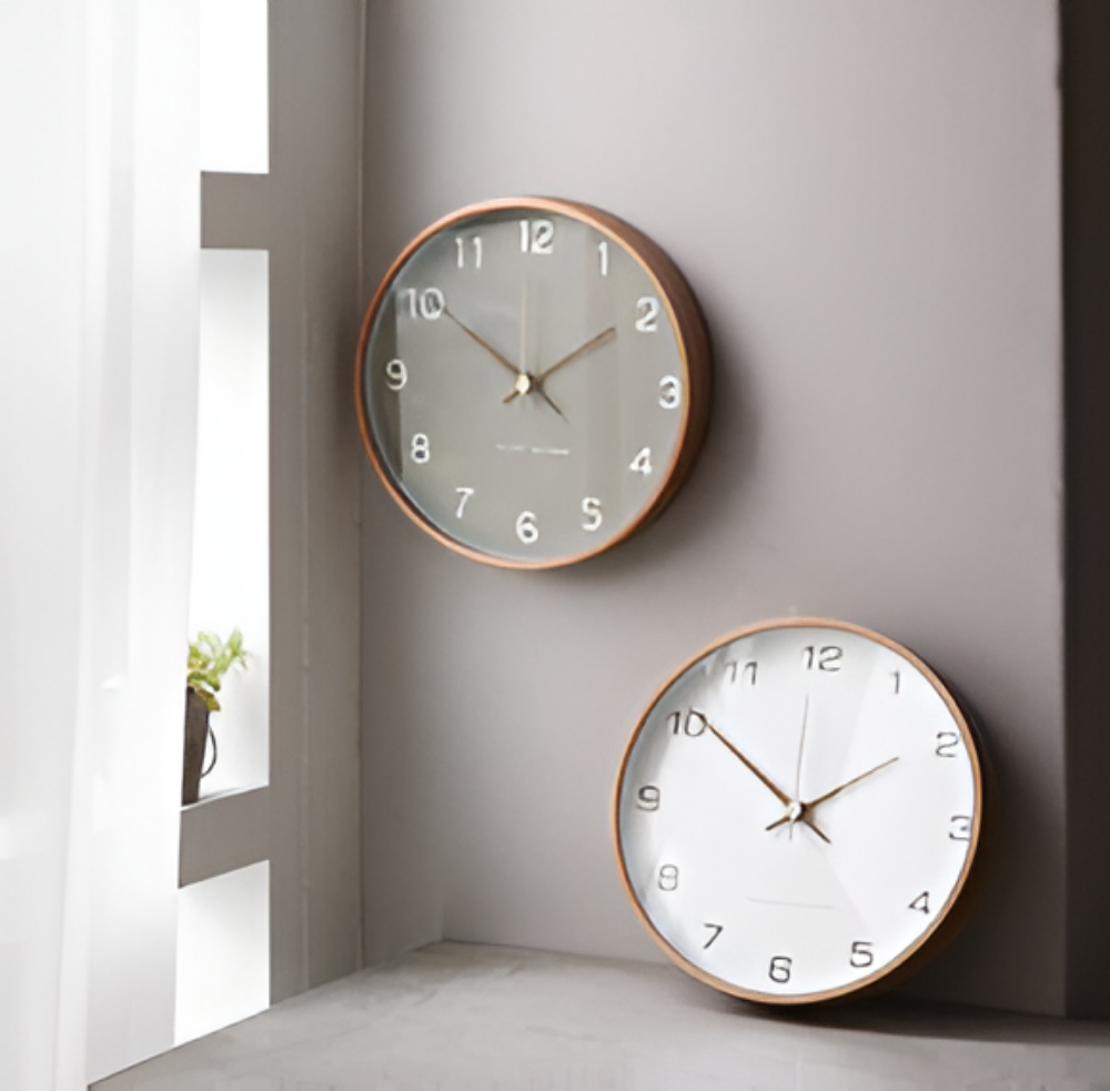 Ronde Wandklok Hout 25cm Grijs Wit Stil Uurwerk Slaapkamer Woonkamer Keuken Kwarts Houten Klok Scandinavisch