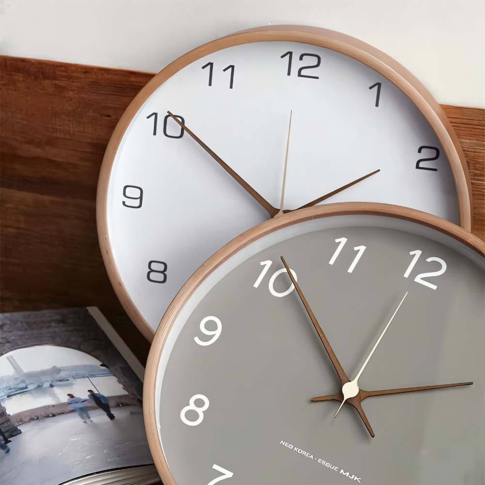 Ronde Wandklok Hout 25cm Grijs Wit Stil Uurwerk Slaapkamer Woonkamer Keuken Kwarts Houten Klok Scandinavisch