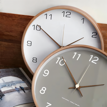 Ronde Wandklok Hout 25cm Grijs Wit Stil Uurwerk Slaapkamer Woonkamer Keuken Kwarts Houten Klok Scandinavisch