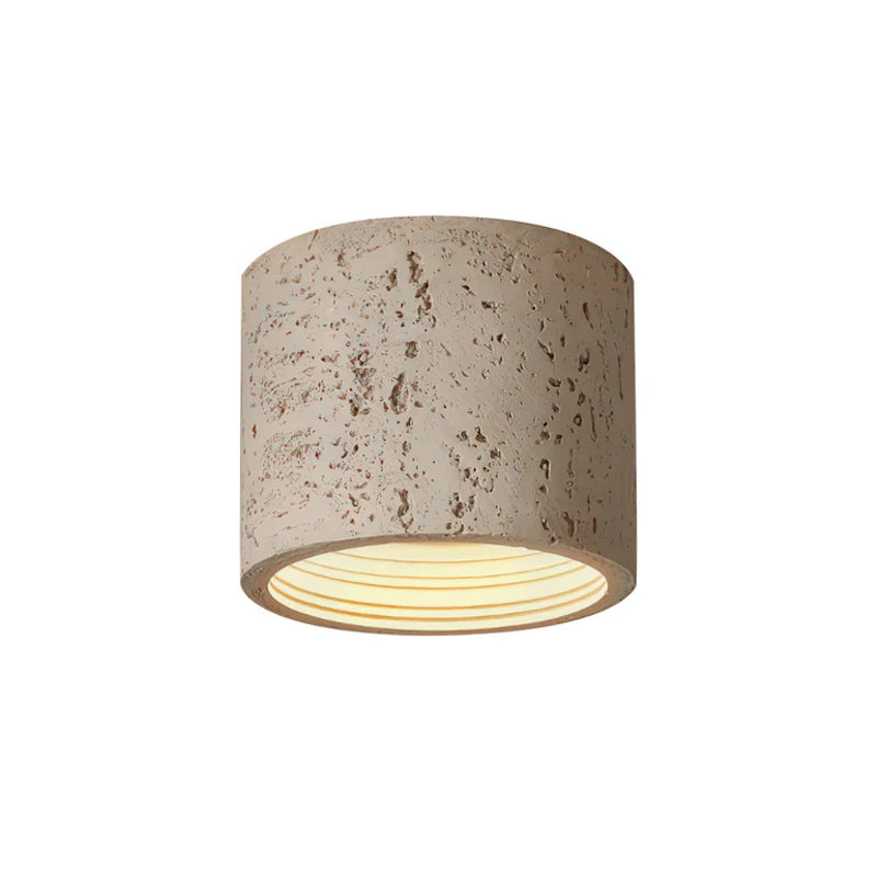 Cilindrische plafondlamp van travertijn – LED verlichting voor moderne interieurs