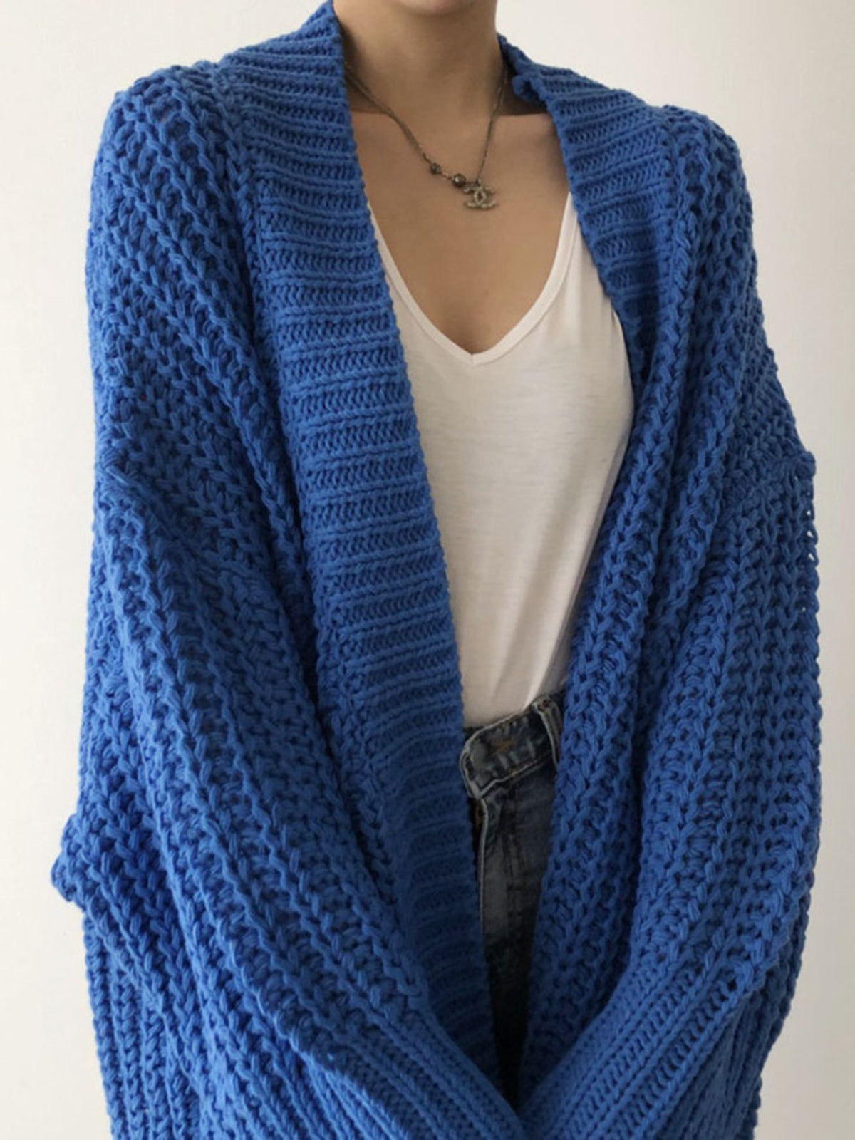 Blauw Gebreid Vest Dames Oversized Warme Casual Trui