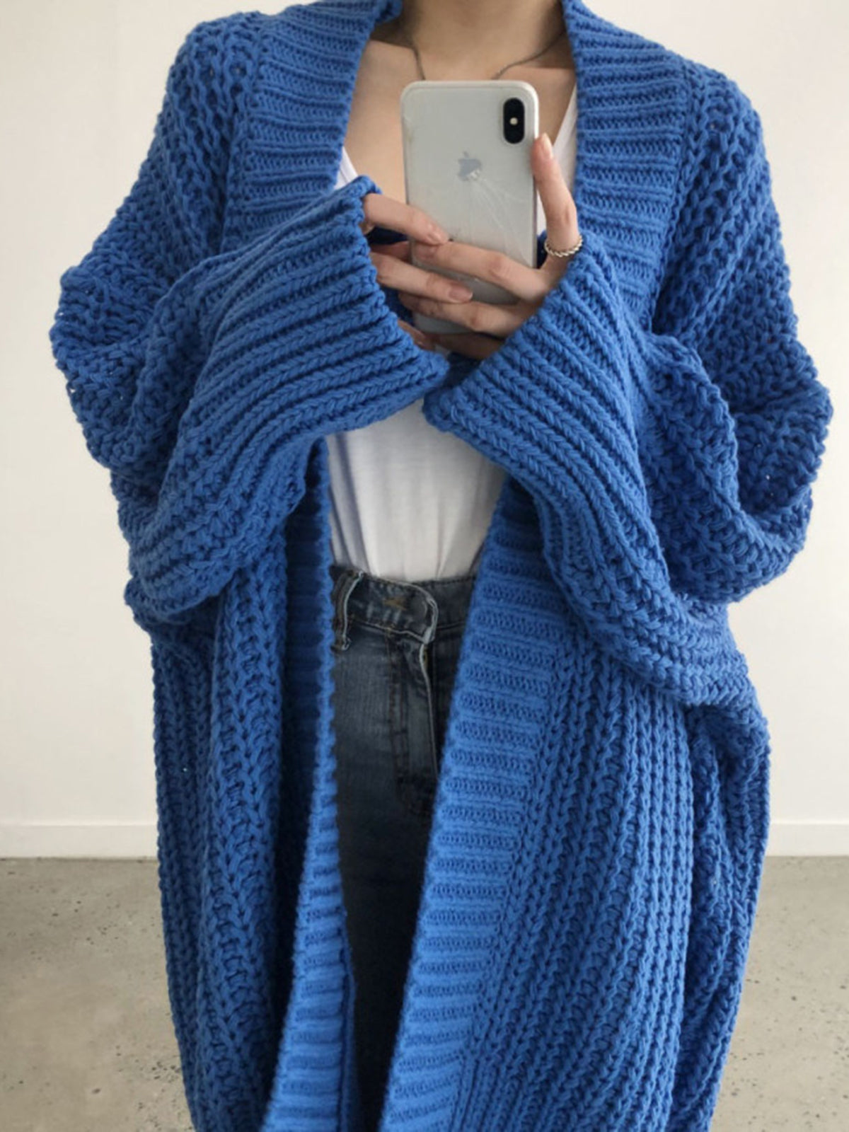 Blauw Gebreid Vest Dames Oversized Warme Casual Trui