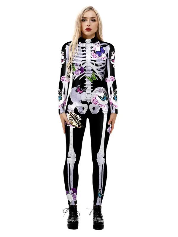 Skelet Kostuum Bloemen Halloween Druk - StudioMarella