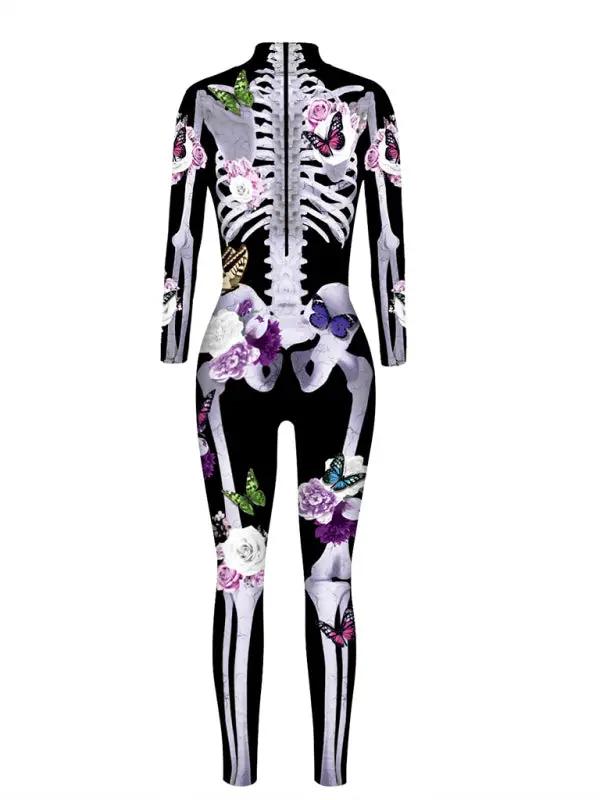 Skelet Kostuum Bloemen Halloween Druk