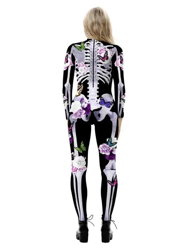 Skelet Kostuum Bloemen Halloween Druk
