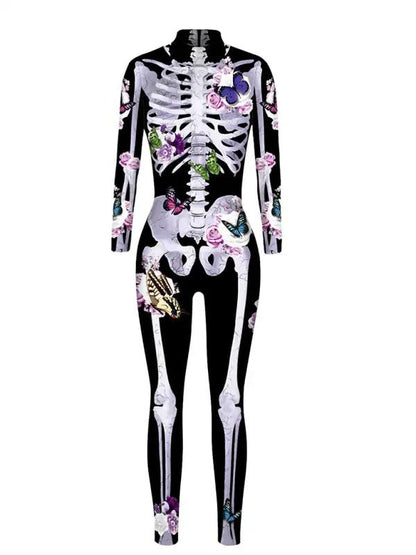 Skelet Kostuum Bloemen Halloween Druk