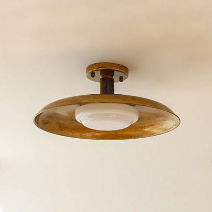 Plafondlamp met handgeblazen glazen kap en gestructureerde metalen rozet – warm sfeerlicht voor woonkamer, slaapkamer en entree