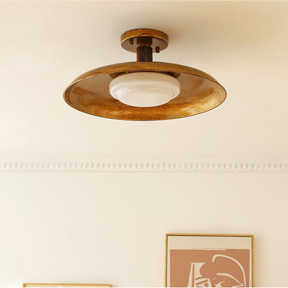 Plafondlamp met handgeblazen glazen kap en gestructureerde metalen rozet – warm sfeerlicht voor woonkamer, slaapkamer en entree