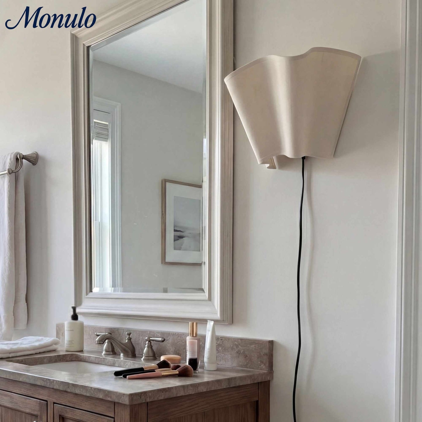 Wandlamp met Scalloped Linnen Kap Retro Design Klassieke Sfeerverlichting voor Woonkamer Slaapkamer Leeshoek